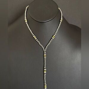 Sterling Silver Green Turquoise W Pearls Bead Lariat Y Necklace. 26 inch